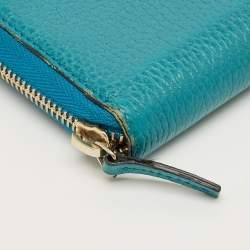 Pre Owned Gucci Turquoise Blue Leather Interlocking G Zip Around Wallet