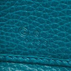 Pre Owned Gucci Turquoise Blue Leather Interlocking G Zip Around Wallet