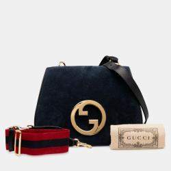 Pre Owned Gucci Navy Blue Medium Suede Blondie Crossbody