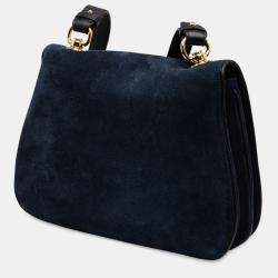 Pre Owned Gucci Navy Blue Medium Suede Blondie Crossbody