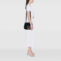 Pre Owned Gucci Navy Blue Medium Suede Blondie Crossbody