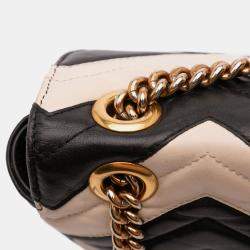 Pre Owned Gucci Black Medium GG Marmont Bicolor Matelasse Leather Shoulder Bag