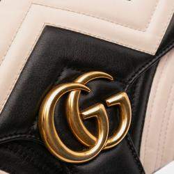 Pre Owned Gucci Black Medium GG Marmont Bicolor Matelasse Leather Shoulder Bag