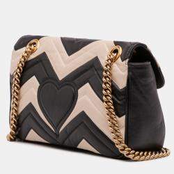 Pre Owned Gucci Black Medium GG Marmont Bicolor Matelasse Leather Shoulder Bag