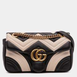 Pre Owned Gucci Black Medium GG Marmont Bicolor Matelasse Leather Shoulder Bag