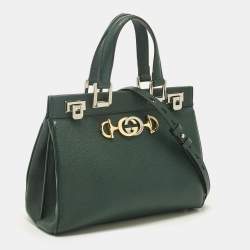 Pre Owned Gucci Green Leather Small Zumi Tote