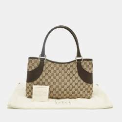 Pre Owned Gucci Dark Brown/Beige Canvas and Leather Tote