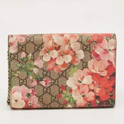 Pre Owned Gucci Old Rose/Beige GG Supreme Canvas and Leather Dionysus Blooms Wallet on Chain