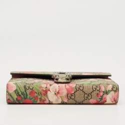 Pre Owned Gucci Old Rose/Beige GG Supreme Canvas and Leather Dionysus Blooms Wallet on Chain