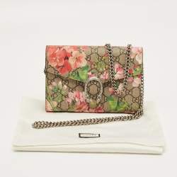Pre Owned Gucci Old Rose/Beige GG Supreme Canvas and Leather Dionysus Blooms Wallet on Chain