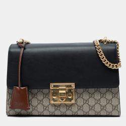 Pre Owned Gucci Beige Brown Medium GG Supreme Padlock Shoulder Bag
