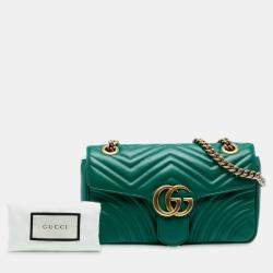Pre Owned Gucci Green Medium GG Marmont Matelasse Leather Shoulder Bag