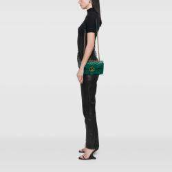 Pre Owned Gucci Green Medium GG Marmont Matelasse Leather Shoulder Bag