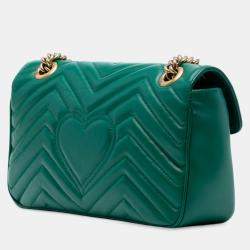 Pre Owned Gucci Green Medium GG Marmont Matelasse Leather Shoulder Bag