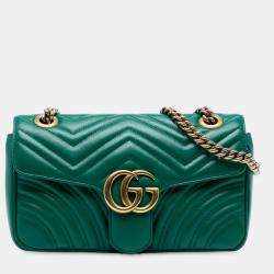 Pre Owned Gucci Green Medium GG Marmont Matelasse Leather Shoulder Bag