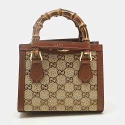 Pre Owned Gucci Brown/Beige GG Canvas Mini Crystal Diana Tote