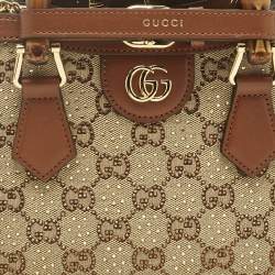 Pre Owned Gucci Brown/Beige GG Canvas Mini Crystal Diana Tote