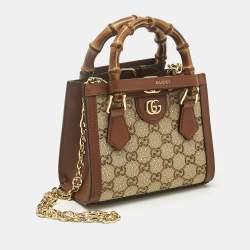 Pre Owned Gucci Brown/Beige GG Canvas Mini Crystal Diana Tote