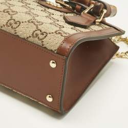 Pre Owned Gucci Brown/Beige GG Canvas Mini Crystal Diana Tote