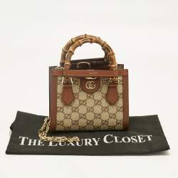 Pre Owned Gucci Brown/Beige GG Canvas Mini Crystal Diana Tote