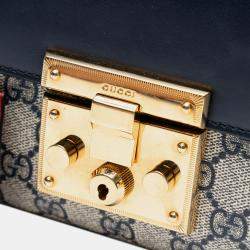 Pre Owned Gucci Beige Brown Small GG Supreme Padlock Crossbody
