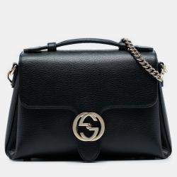Pre Owned Gucci Black Small Dollar Calf Interlocking G Satchel
