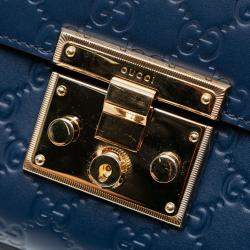 Pre Owned Gucci Blue Medium Guccissima Padlock Shoulder Bag