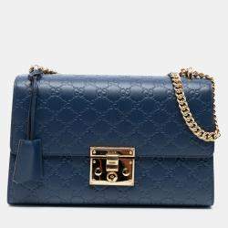 Pre Owned Gucci Blue Medium Guccissima Padlock Shoulder Bag