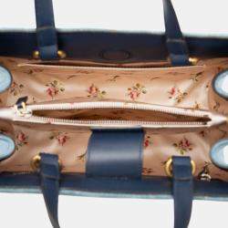 Pre Owned Gucci Blue Small GG Marmont Matelasse Denim Pearly Satchel