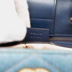Pre Owned Gucci Blue Small GG Marmont Matelasse Denim Pearly Satchel