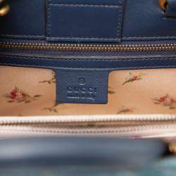Pre Owned Gucci Blue Small GG Marmont Matelasse Denim Pearly Satchel
