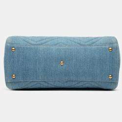 Pre Owned Gucci Blue Small GG Marmont Matelasse Denim Pearly Satchel