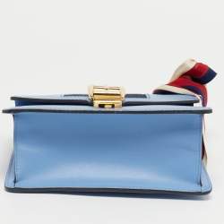 Pre Owned Gucci Light Blue Leather Mini Web Chain Sylvie Shoulder Bag