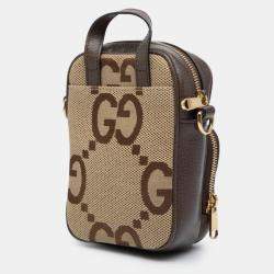 Pre Owned Gucci Beige Brown Micro Jumbo GG Canvas Web Top Handle Bag