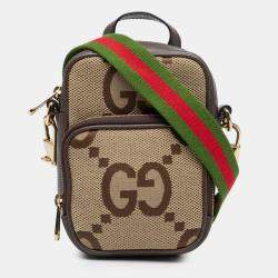 Pre Owned Gucci Beige Brown Micro Jumbo GG Canvas Web Top Handle Bag