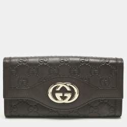 Pre Owned Gucci Dark Brown Guccissima Leather Interlocking G Continental Wallet