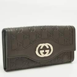 Pre Owned Gucci Dark Brown Guccissima Leather Interlocking G Continental Wallet