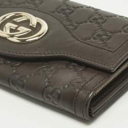 Pre Owned Gucci Dark Brown Guccissima Leather Interlocking G Continental Wallet