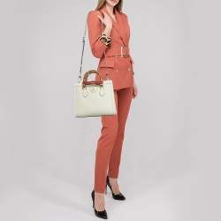 Pre Owned Gucci Off White Leather Small Bamboo Diana Tote