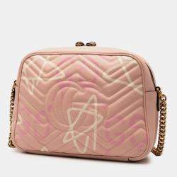 Pre Owned Gucci Pink GG Marmont Matelasse Leather Gucci Ghost Crossbody
