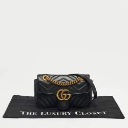 Pre Owned Gucci Black Matelassé Leather Mini GG Marmont Shoulder Bag
