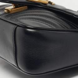 Pre Owned Gucci Black Matelassé Leather Mini GG Marmont Shoulder Bag