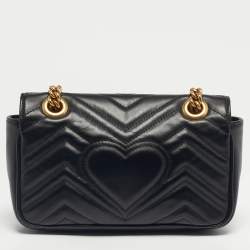 Pre Owned Gucci Black Matelassé Leather Mini GG Marmont Shoulder Bag
