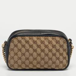 Pre Owned Gucci Black/Beige GG Canvas and Leather Small GG Marmont Camera Bag