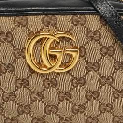 Pre Owned Gucci Black/Beige GG Canvas and Leather Small GG Marmont Camera Bag