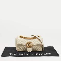 Pre Owned Gucci Off White Matelassé Leather Mini GG Marmont Shoulder Bag