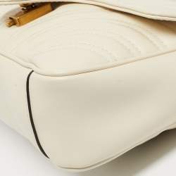 Pre Owned Gucci Off White Matelassé Leather Mini GG Marmont Shoulder Bag