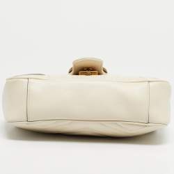 Pre Owned Gucci Off White Matelassé Leather Mini GG Marmont Shoulder Bag