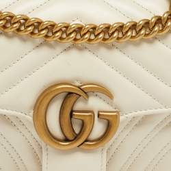 Pre Owned Gucci Off White Matelassé Leather Mini GG Marmont Shoulder Bag