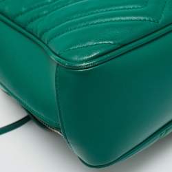 Pre Owned Gucci Green Matelasse Leather GG Marmont Camera Top Handle Bag